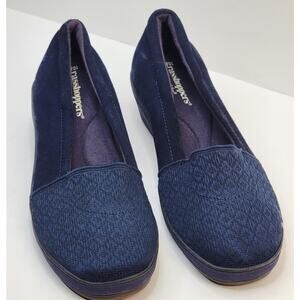 Grasshoppers 10M Women Slip On Wedge Navy Blue Suede Shoes Comfort Casual Office